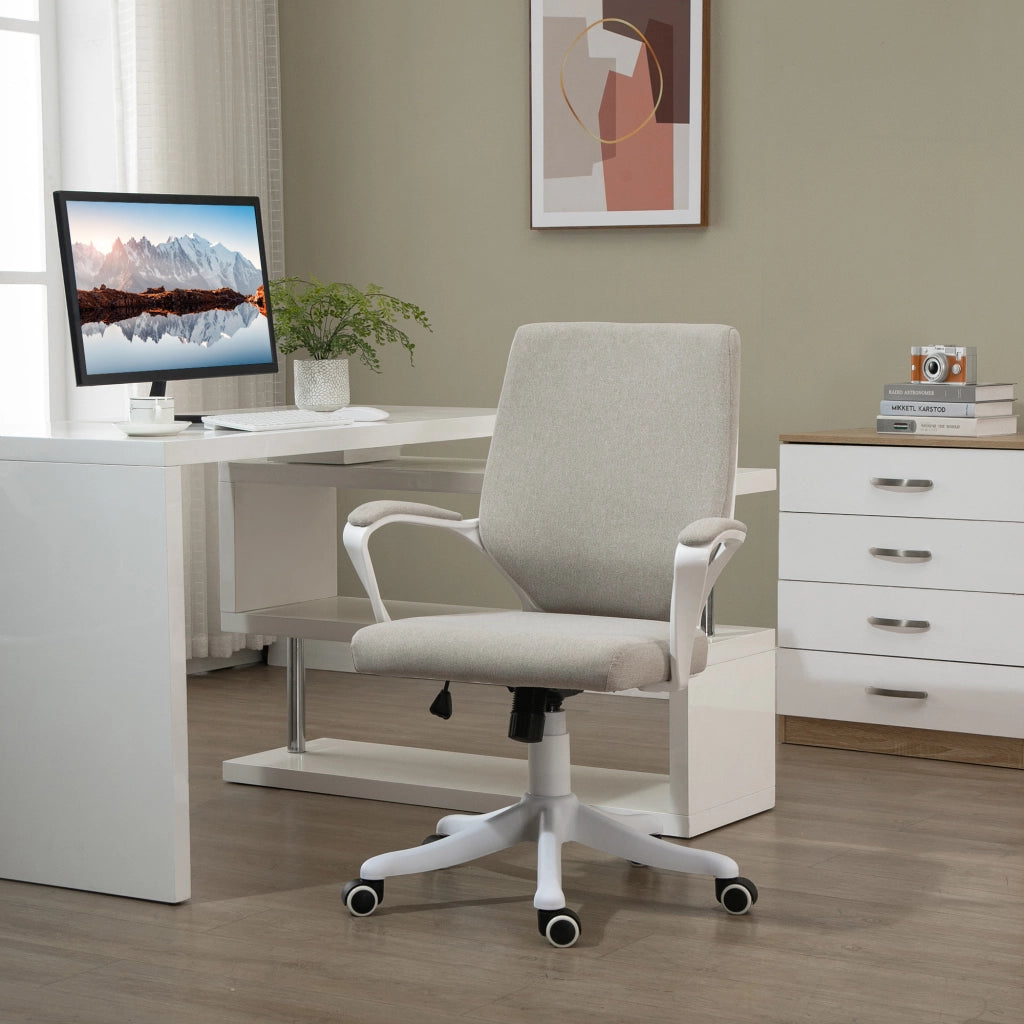 Sedia da Ufficio Ergonomica con Schienale Regolabile e Dondolo ¨C Zephmum ¨C 62x69x92-100cm, Beige, Tessuto