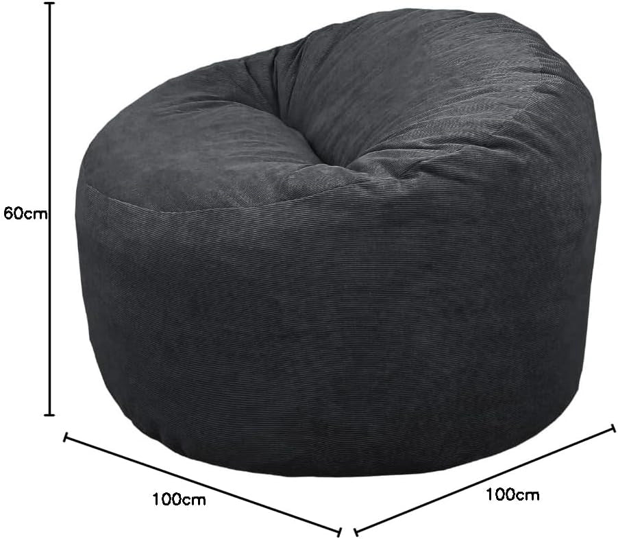 Pouf Poltrona Sacco in Velluto a Coste - Morbido e Confortevole - Imbottitura in Schiuma, Ottimo Supporto per la Schiena - Pouf Divano Gigante (100 cm, Blu)