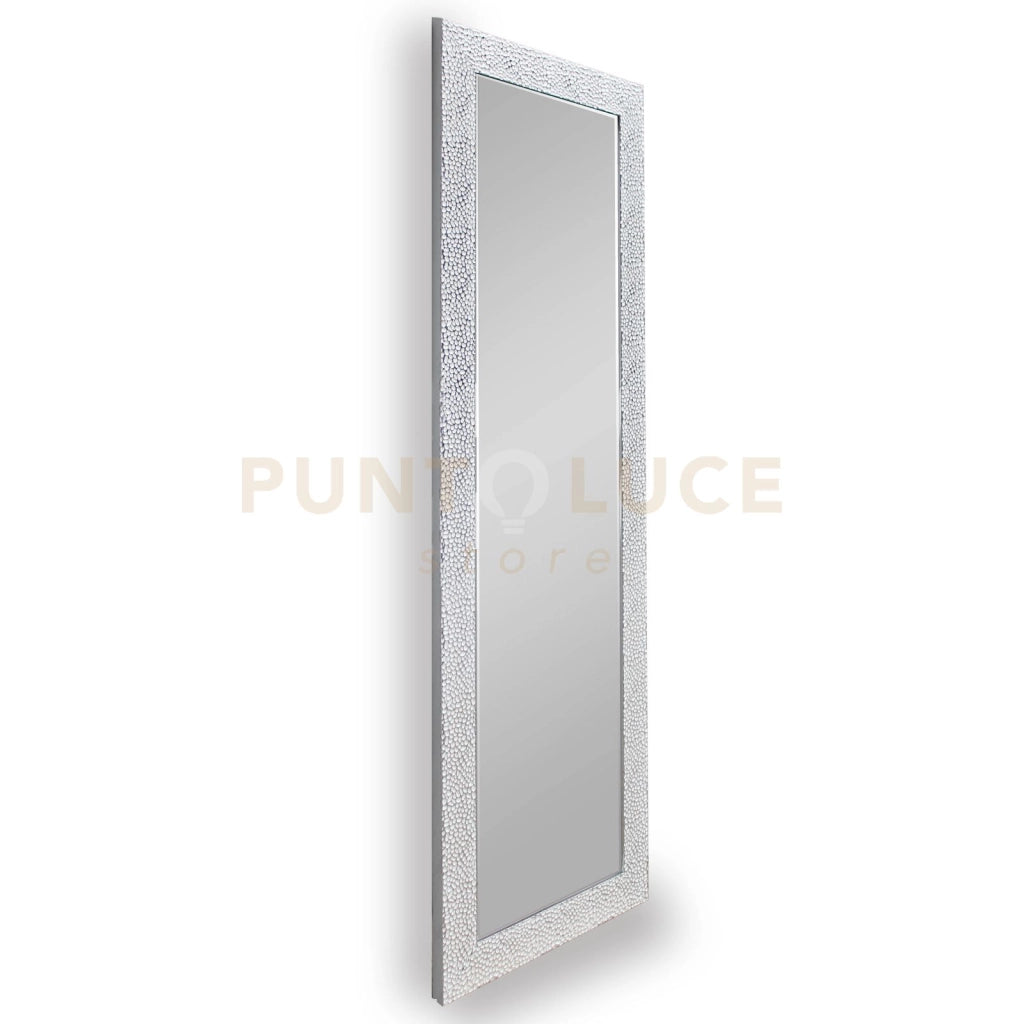 VICKY SPECCHIO DA PARETE CON CORNICE DECORATA IN VETRO CON GANCI X INSTALLAZIONE ORIZZONTALE E VERTICALE BIANCO E CROMO