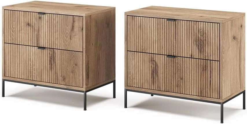 Comodino camera da letto Eliza, Quercia vichinga, Set di 2, combinabile per l'uso come tavolino laterale o comodino