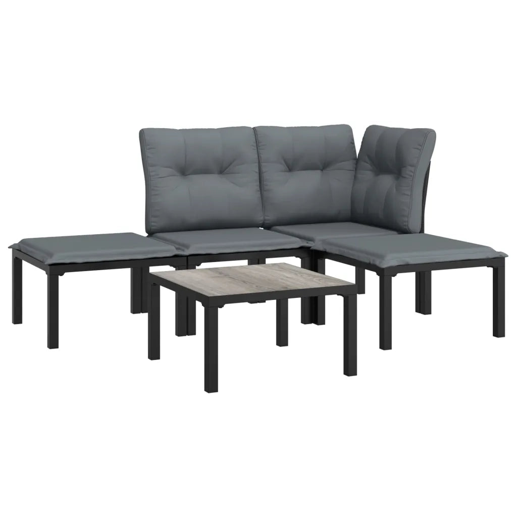 Set Salotto da Giardino 5 pz | Set di Mobili da Esterno Nero e Grigio in Polyrattan