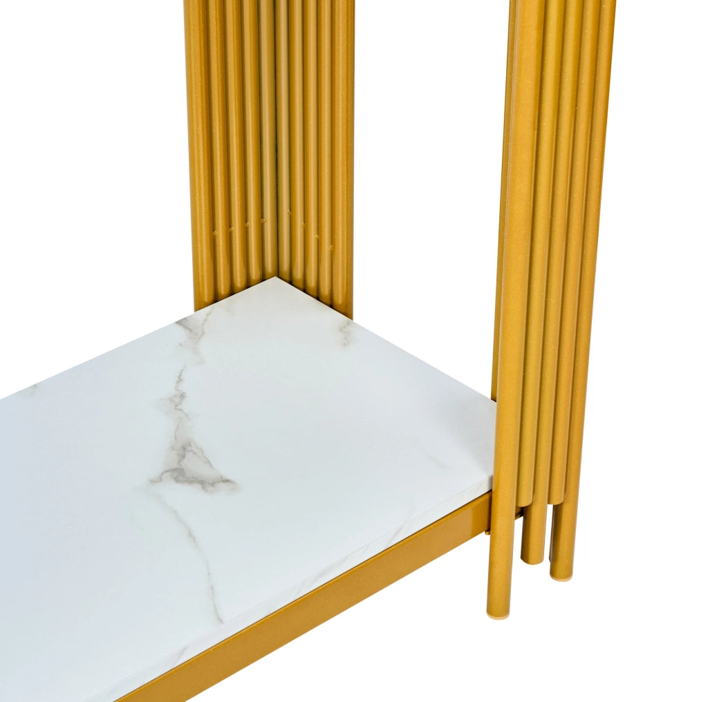 Tavolo consolle a 2 ripiani in MDF effetto marmo bianco e oro