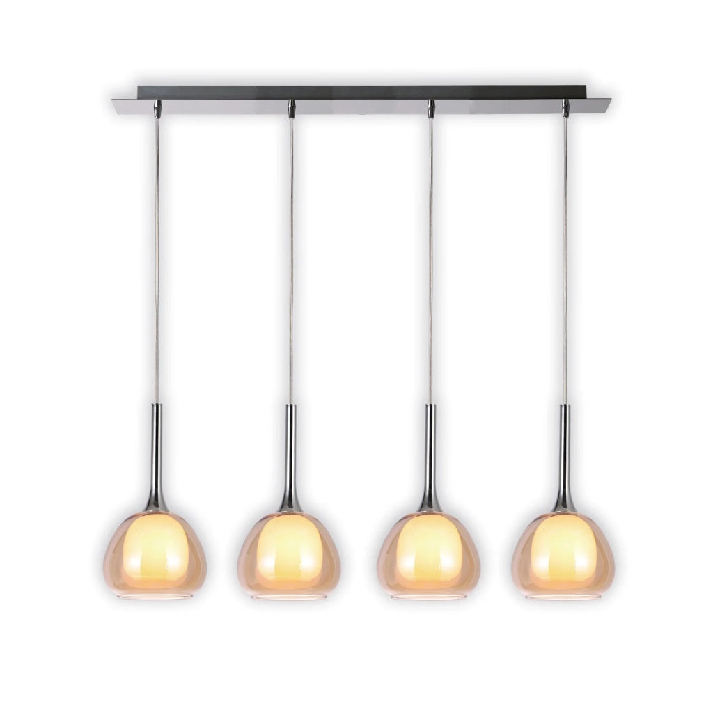 LÚZETE - LAMPADARIO A SOFFITTO 4 LUCI VETRO AMBRA ESTERNO INTERNO BIANCO NOLINA