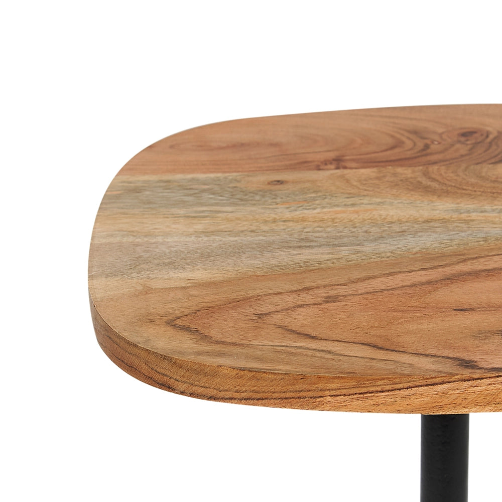 Tavolino moderno rotondo a forma geometrica piano in legno di acacia chiaro base in metallo effetto marmo nero soggiorno elegante