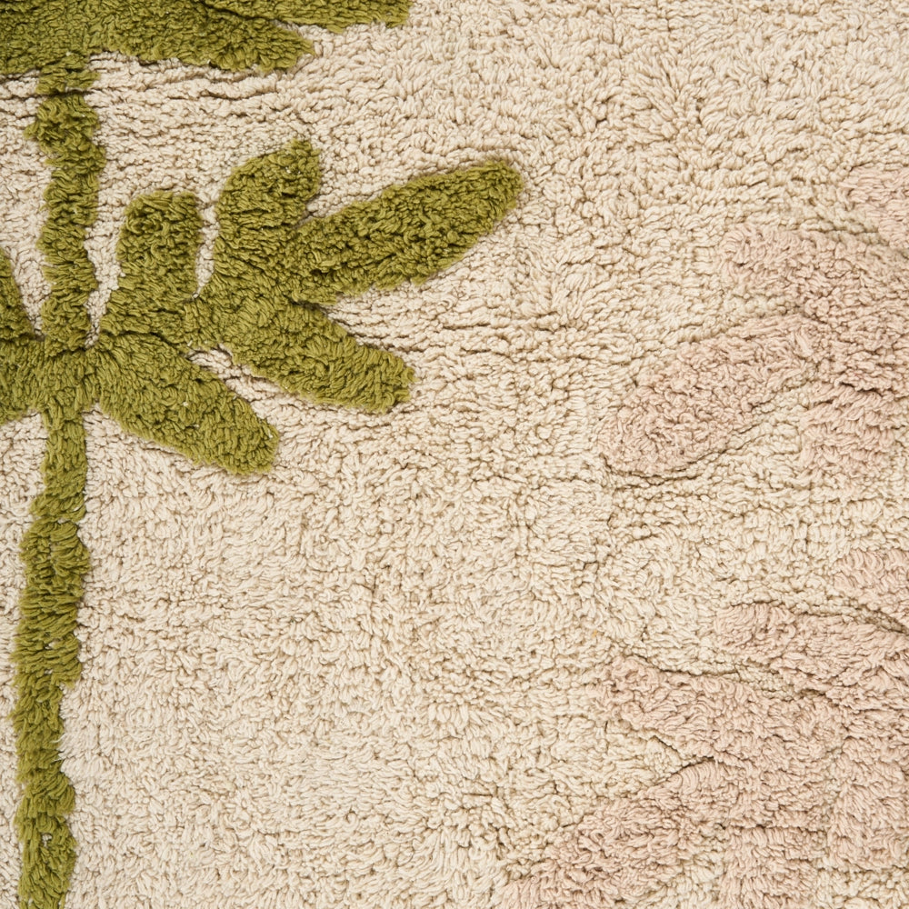 Tappeto in cotone 160 x 230 cm per bambini, rettangolare, beige e verde divertente cameretta