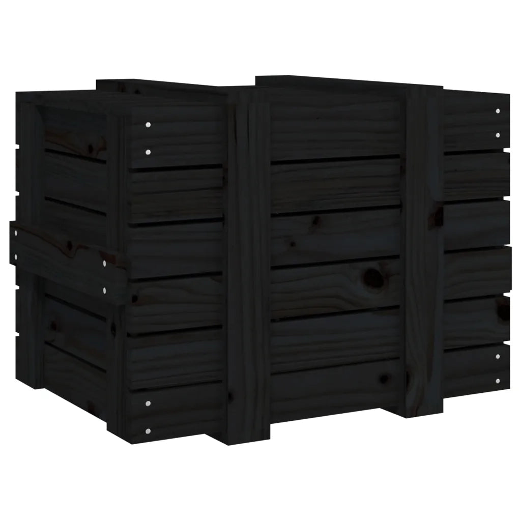 Contenitore Portaoggetti Nero 58x40,5x42 cm Legno Massello Pino 824997