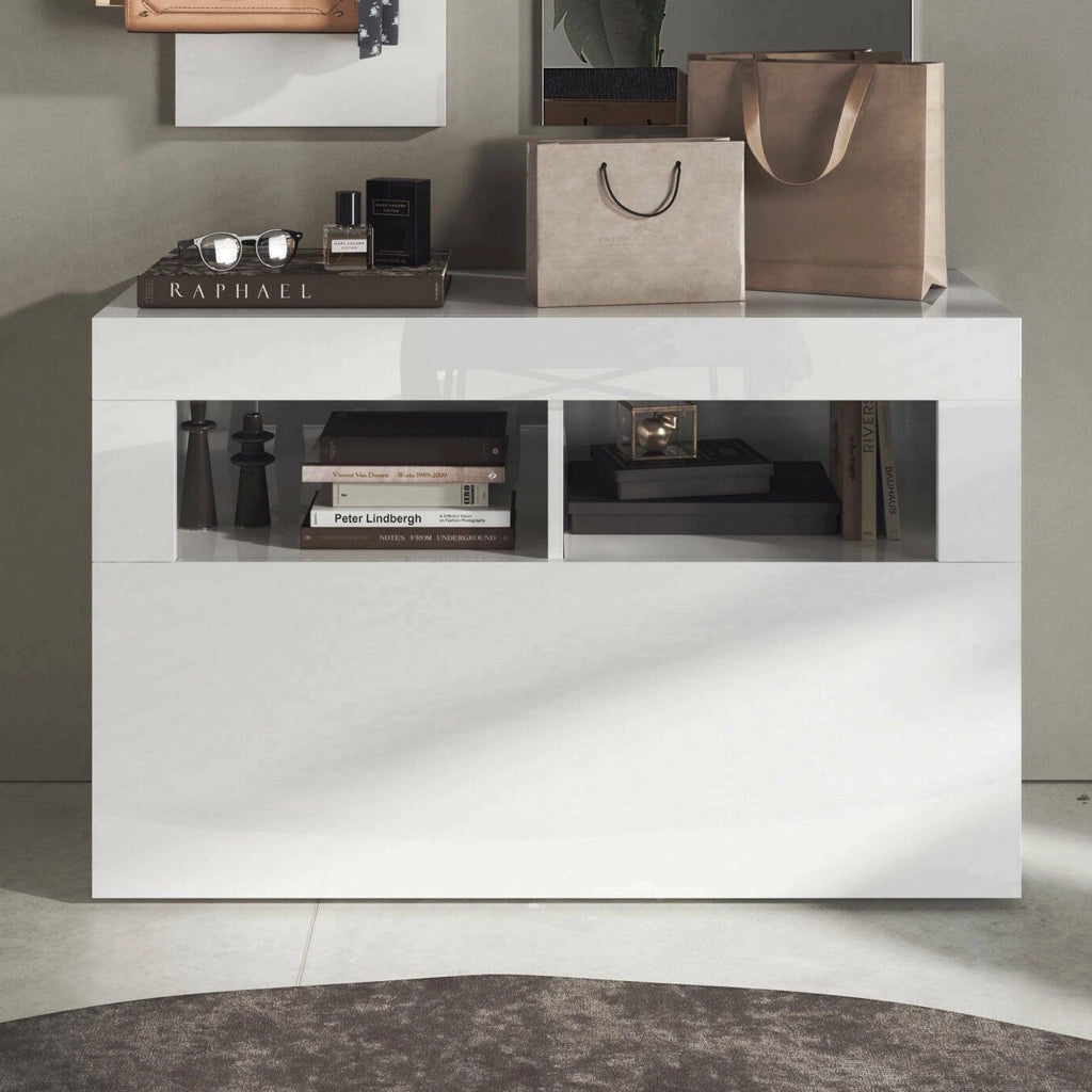 Scarpiera Bernardin, Mobile portascarpe, Armadio da ingresso multiuso, Mobiletto per calzature, Made in Italy, 91x35 h57 cm, Bianco lucido