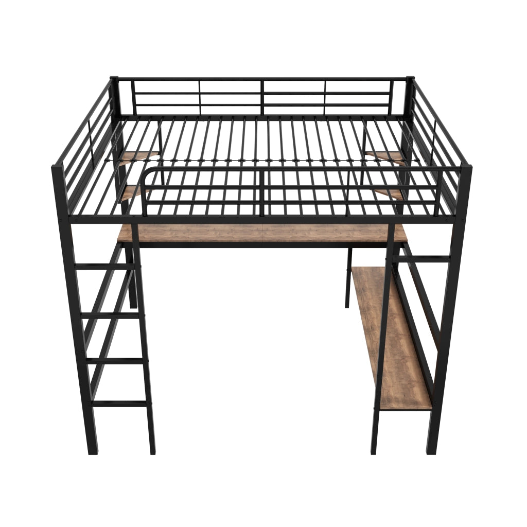 Letto a Soppalco Letto Matrimoniale con Scrivania; 4 Scaffali e Libreria 140×200 cm; senza Materasso