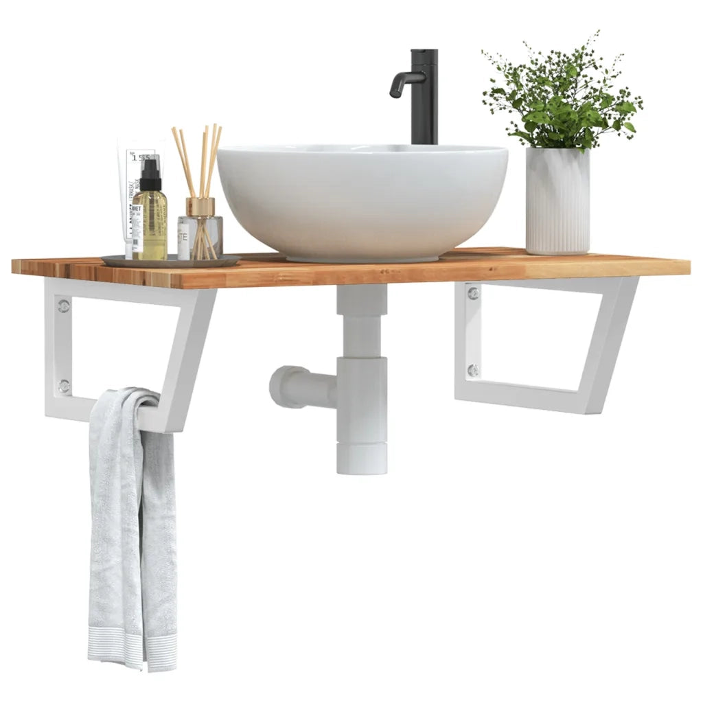 Ripiano a Parete per Lavabo in Acciaio e Massello di Acacia 3302834