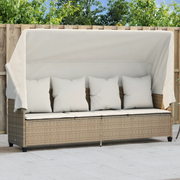 Lettino Prendisole con Baldacchino e Cuscini Beige Polyrattan 368357