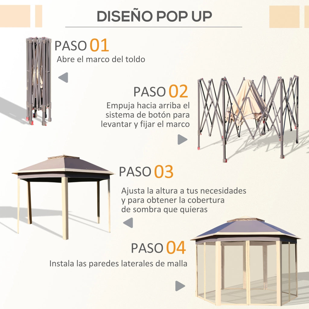 Gazebo Giardino Esagonale ¨C Zephmum ¨C Beige 4.05x3.4x2.85 m con Moschiera