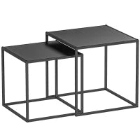Set da 2 Tavolini da Caffè Impilabili Quadrati per Salotto e Soggiorno in Acciaio, Nero