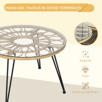 Set da Giardino 5 Pezzi in Rattan con Tavolo Rotondo Ø82x50 cm e 4 Sedie 72x72x75 cm con Cuscini