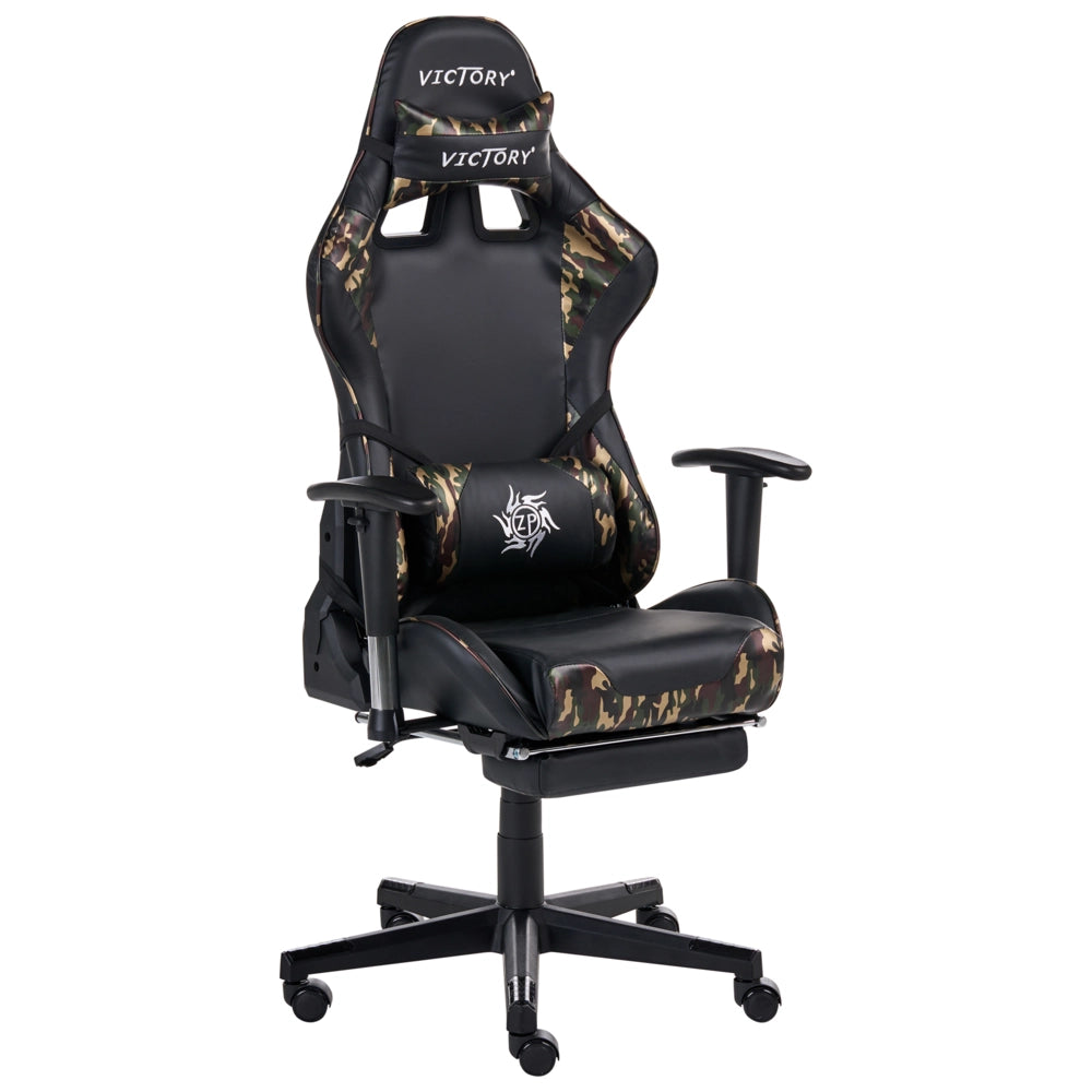 Sedia Gaming Nera Camo Ecopelle Girevole Regolabile Braccioli e Poggiapiedi Regolabile in Altezza Moderna