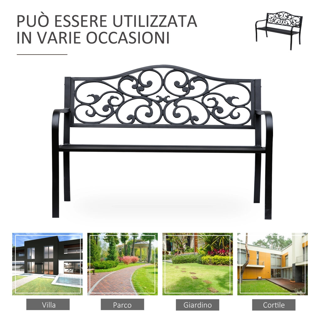Panchina da Giardino 2 Posti ¨C zephmum ¨C Ghisa e Metallo Nero 127x60x89cm