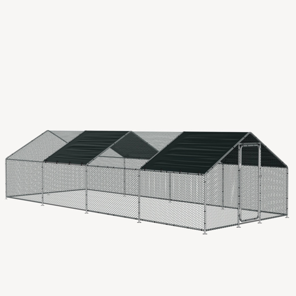 Gabbia per Pollame Wels con 2 Tettucci Parasole e Recinzione Rete Metallica 3x8x2 m pro.tec