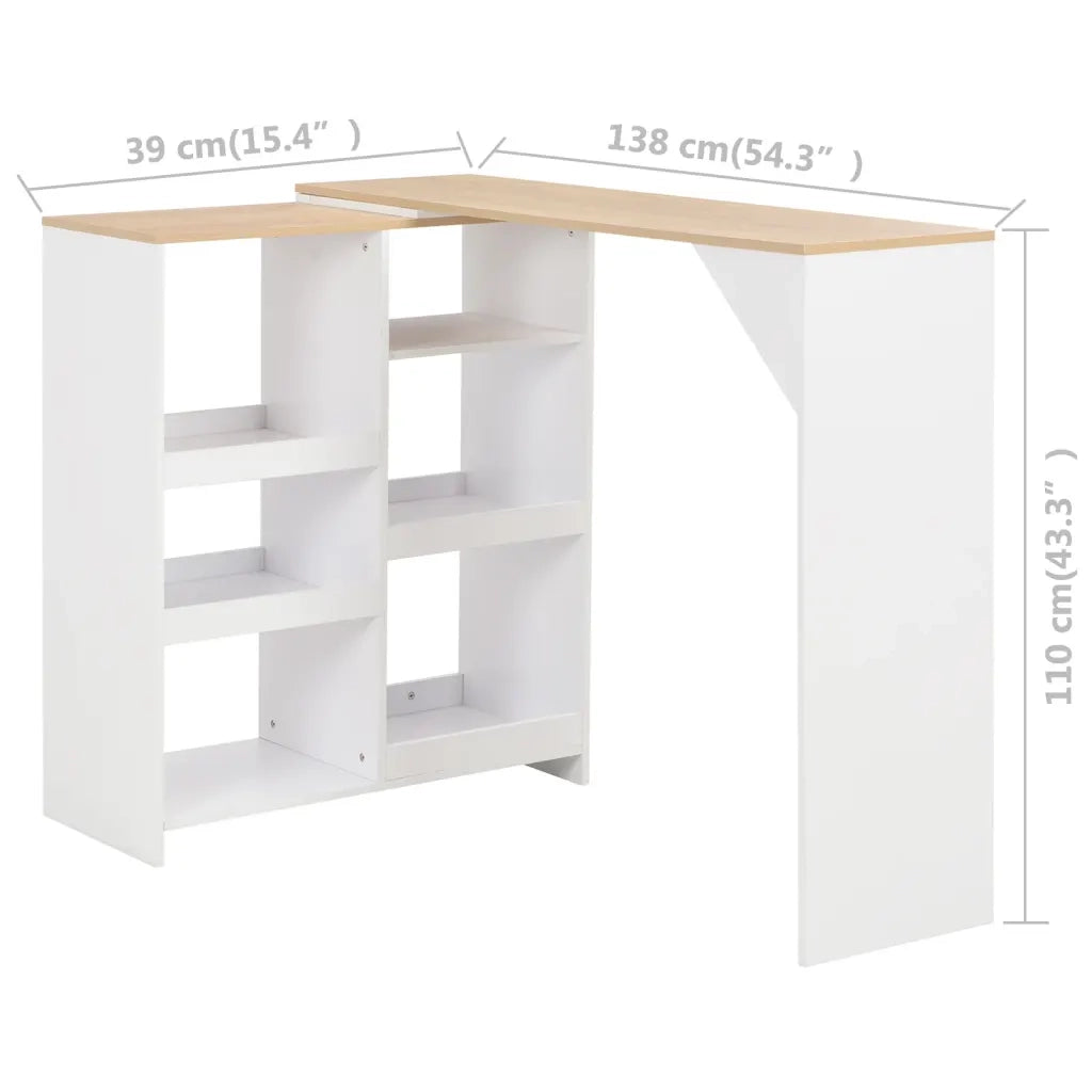 Tavolo da Bar con Scaffale Mobile Bianco 138x39x110 cm 280225