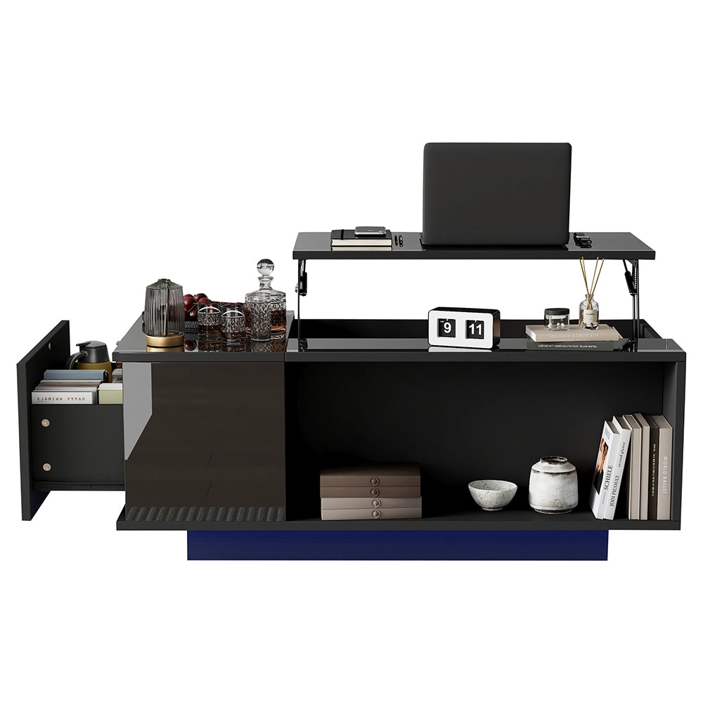 Tavolino-Xylo-100x50x40cm nero regolabile LED con tiroir