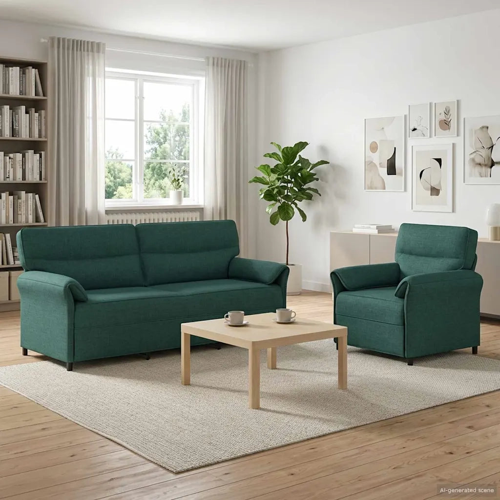 Set di divani 2 pz Verde Scuro Tessuto 3424876