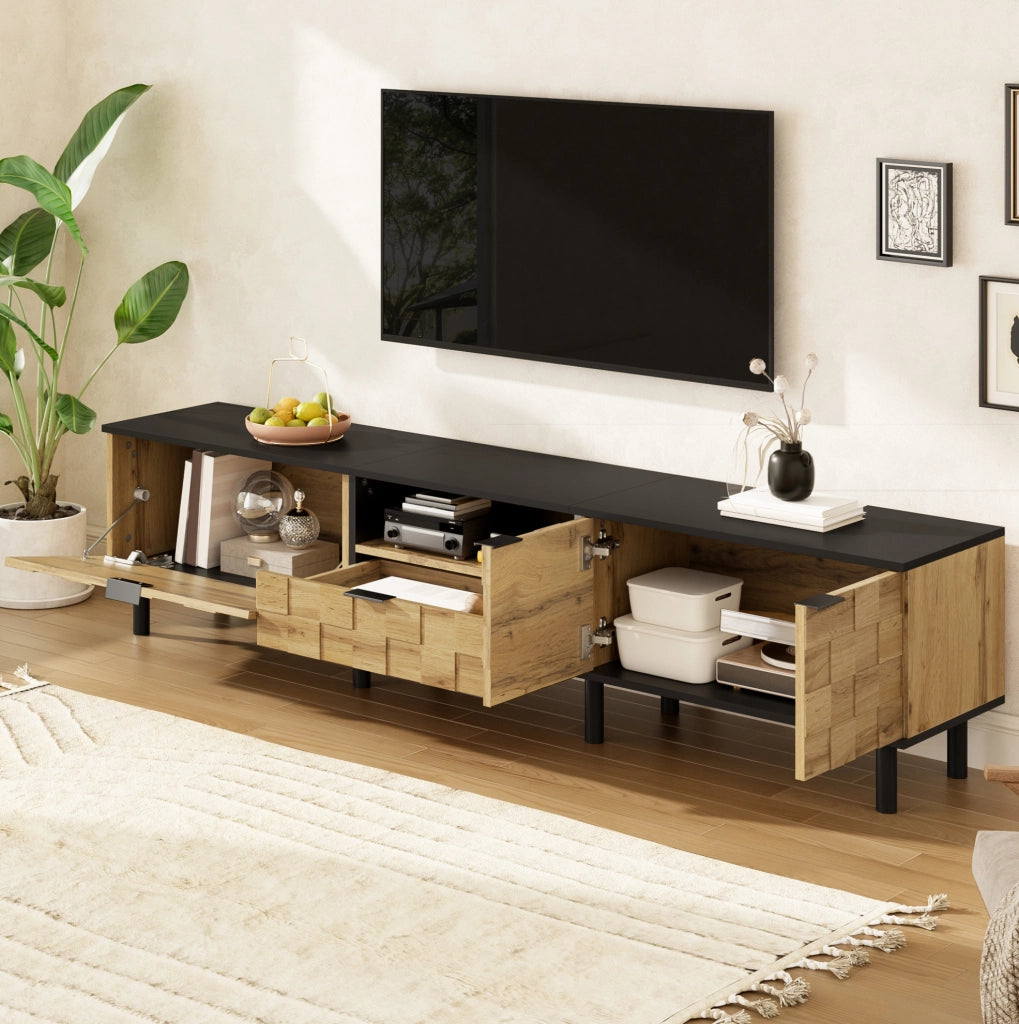 Mobile TV 170x35x44.5 cm con 2 ante; cassetto e vano aperto in pannello truciolare naturale