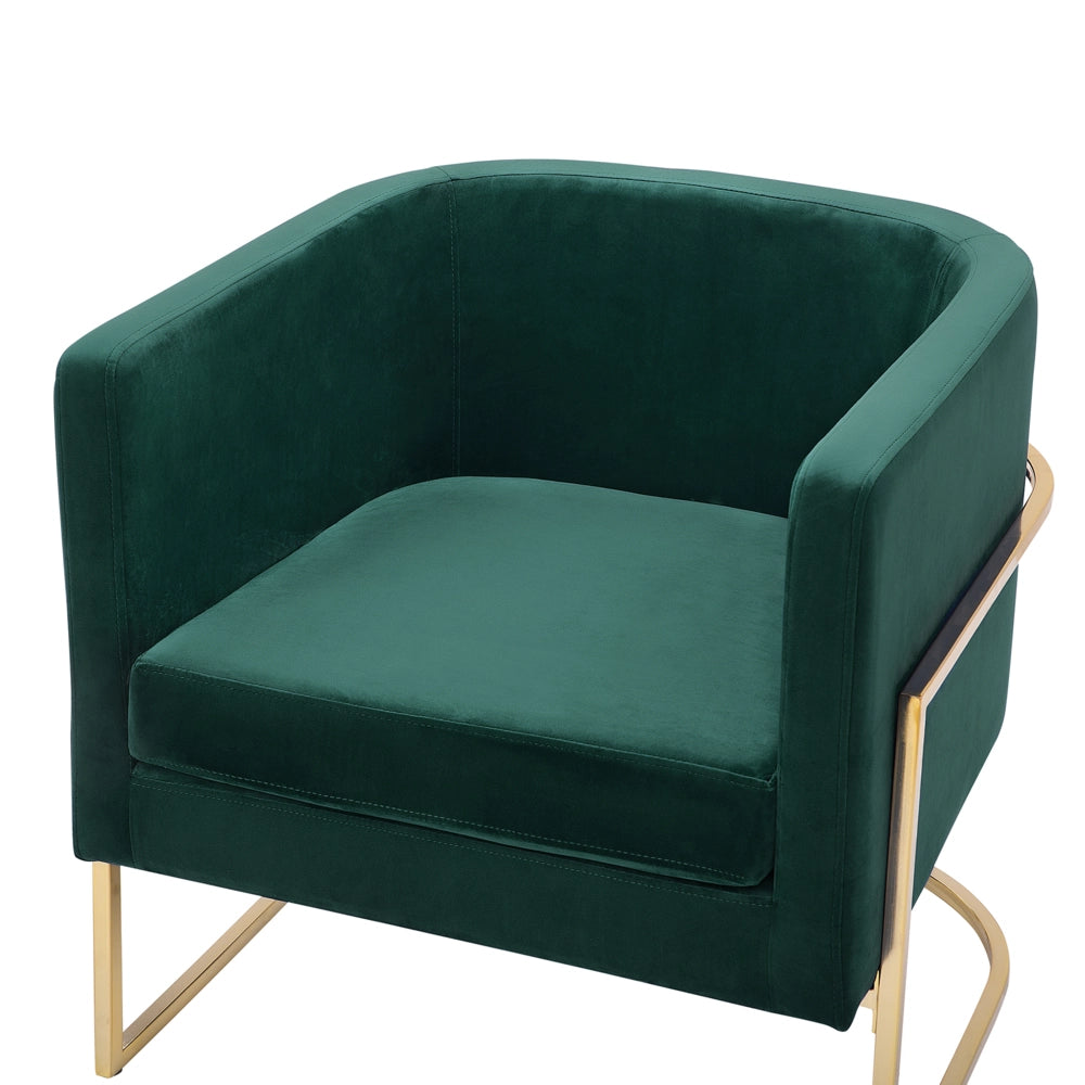 Poltrona Velluto Verde Scuro Struttura In Metallo Dorato Con Schienale Tondo Stile Glam