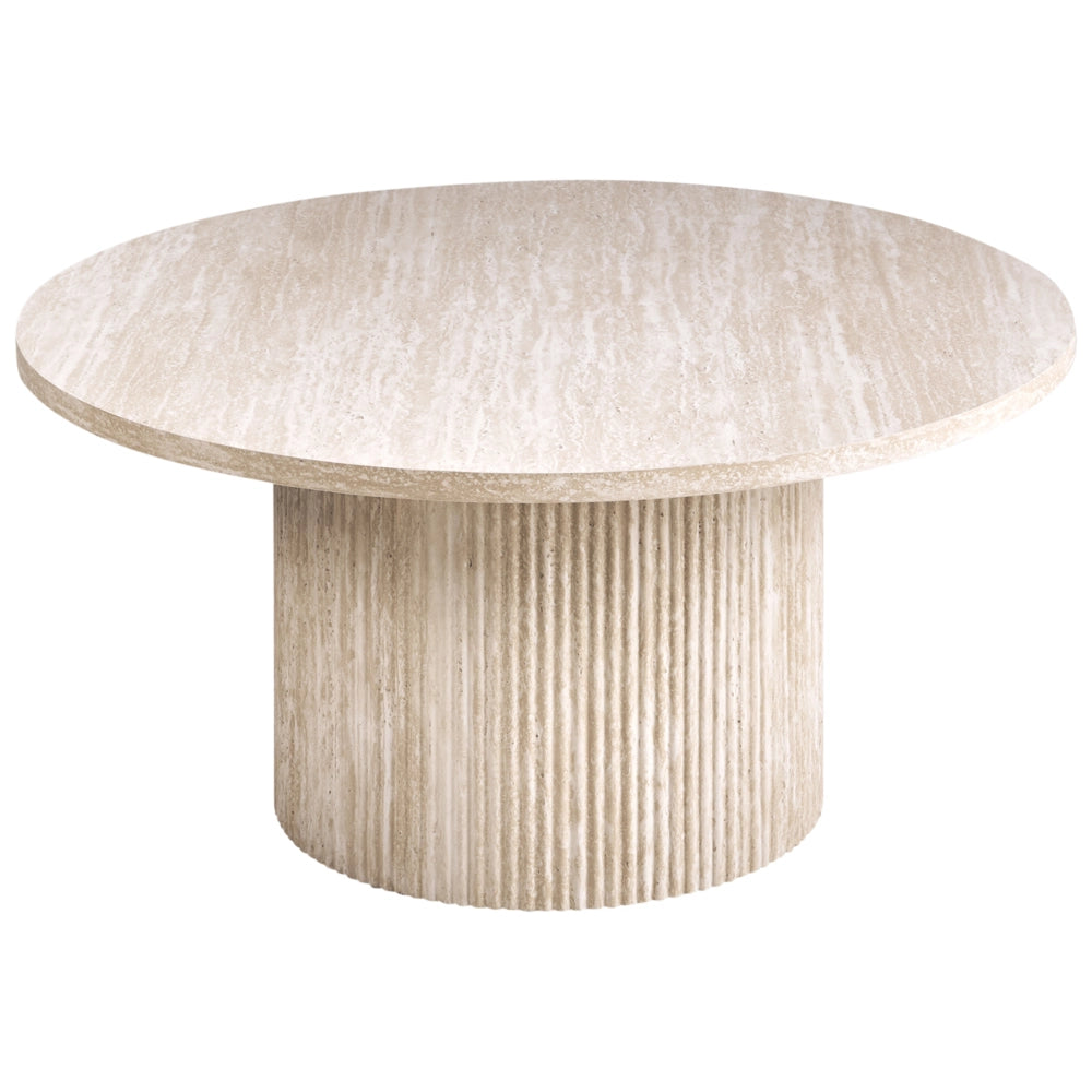 Tavolino con piano in MDF impiallacciato Base in pietra ø 80 cm Beige Design moderno Soggiorno