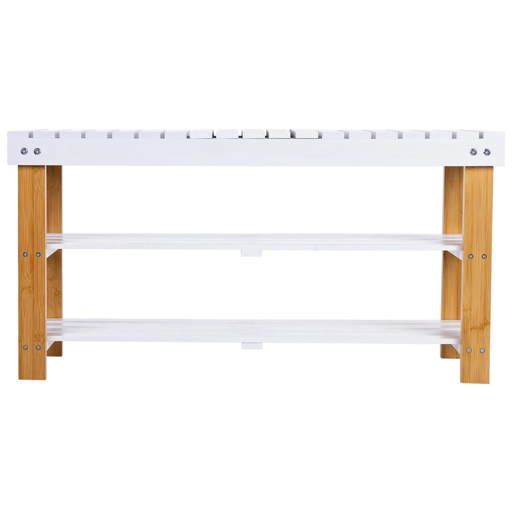 Panca porta scarpe in legno bianco 90x29x45h cm