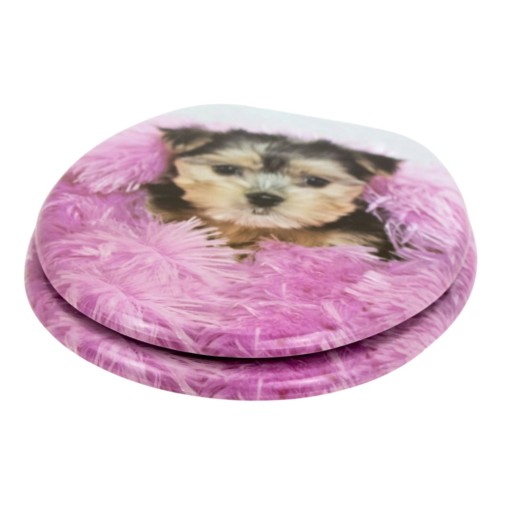 Sedile wc copri vater universale frizionato fantasia in mdf chiusura rallentata *** fantasia pink dog, confezione 1