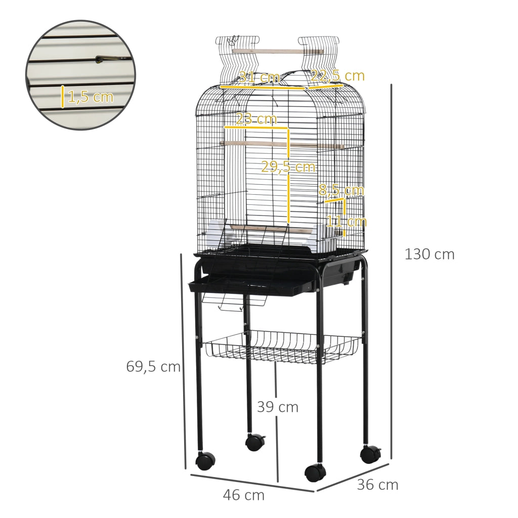 Gabbia per uccelli voliera con ruote e tetto apribile ¨C zephmum ¨C nero 46x36x130 cm
