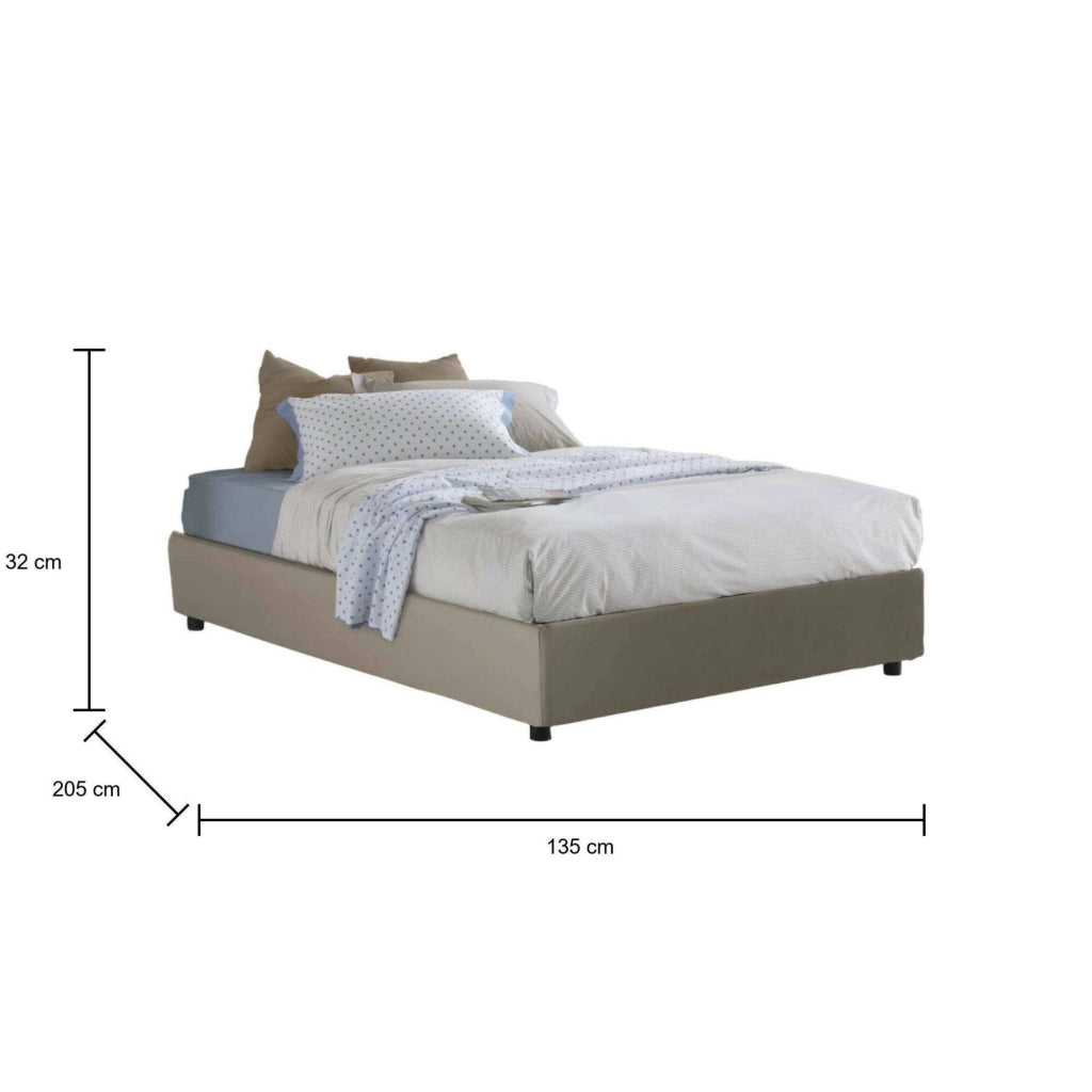 Arbo, Letto Piazza e Mezza Contenitore Made in Italy, Grigio Tortora
