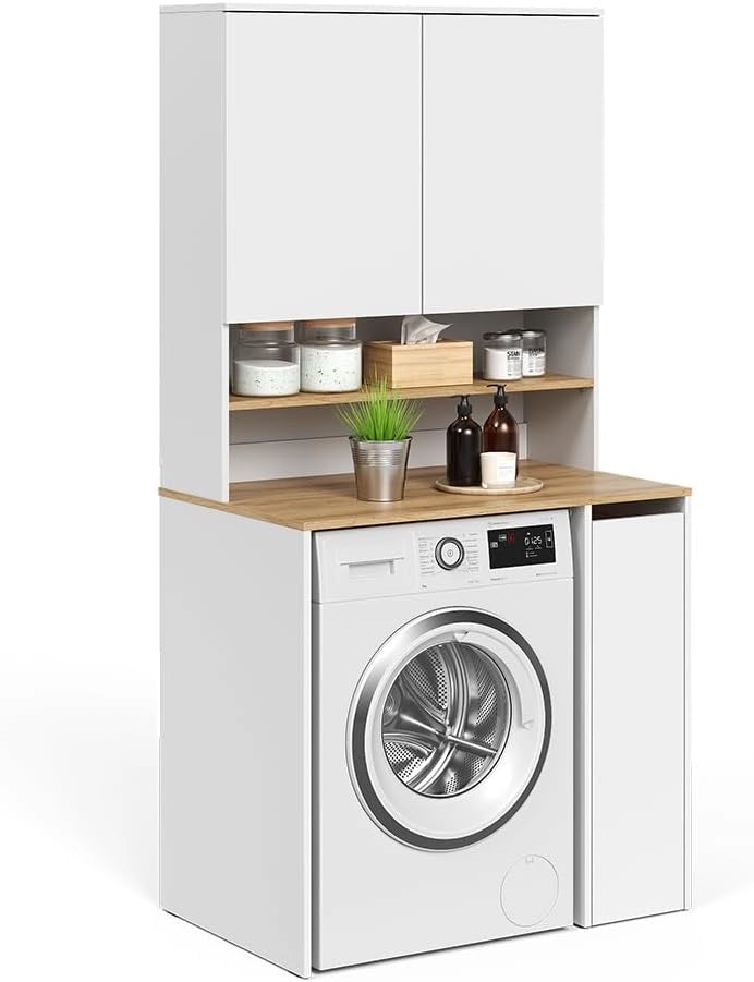 Mobile lavatrice Viktor, Bianco/Artisan, 93.6 x 88.2 cm 2 parti con ripiano