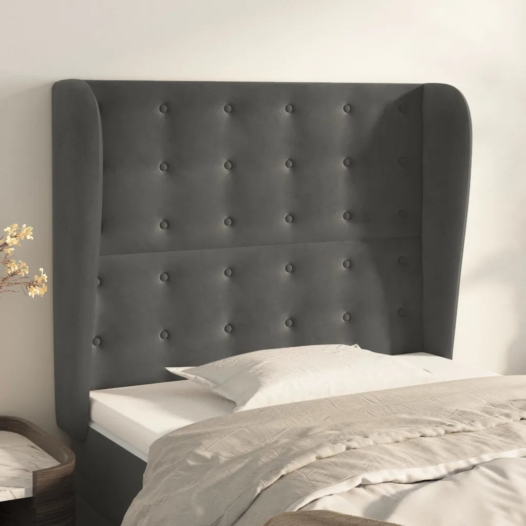 Testiera ad Orecchio-Testata con Orecchie GrigioScuro 103x23x118/128cm in Velluto 640843
