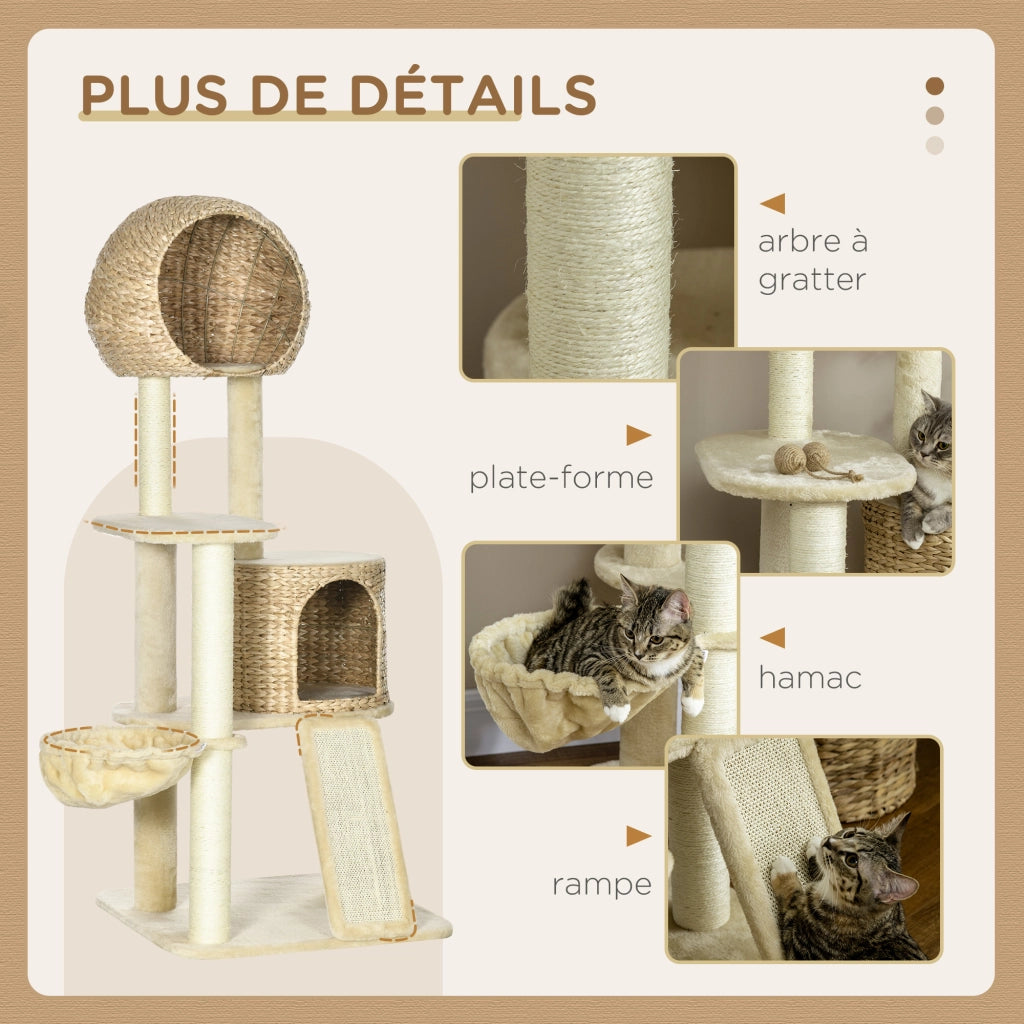 Tiragraffi per Gatti con Graffiatoio in Sisal Naturale 2 Cucce Amaca ¨C Xylo ¨C 60x60x150cm Beige