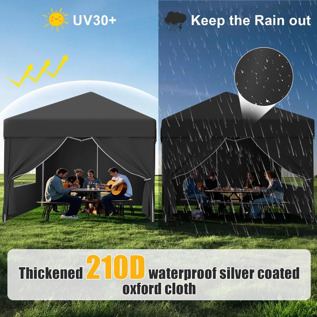 Gazebo 3x3 Pieghevole Impermeabile 3 Pieghevole Altezza Regolabile Protezione UV 50 +,Gazebo da Giardino con Borsa di Trasporto Esterno Resistente,Grigio