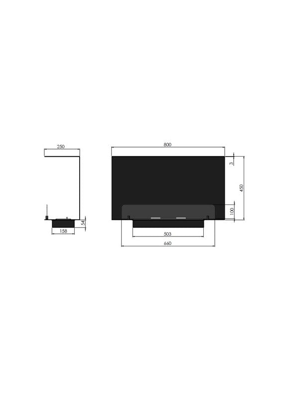Caminetto a Bioetanolo Da Incasso di Design C800 V1 con Vetro Aperto su 3 Lati Bruciatore da 0,7 Litri