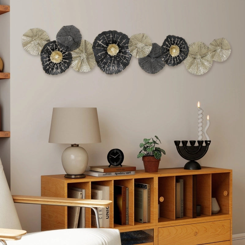 Decorazione murale con cornice in metallo, stile moderno, nero e oro