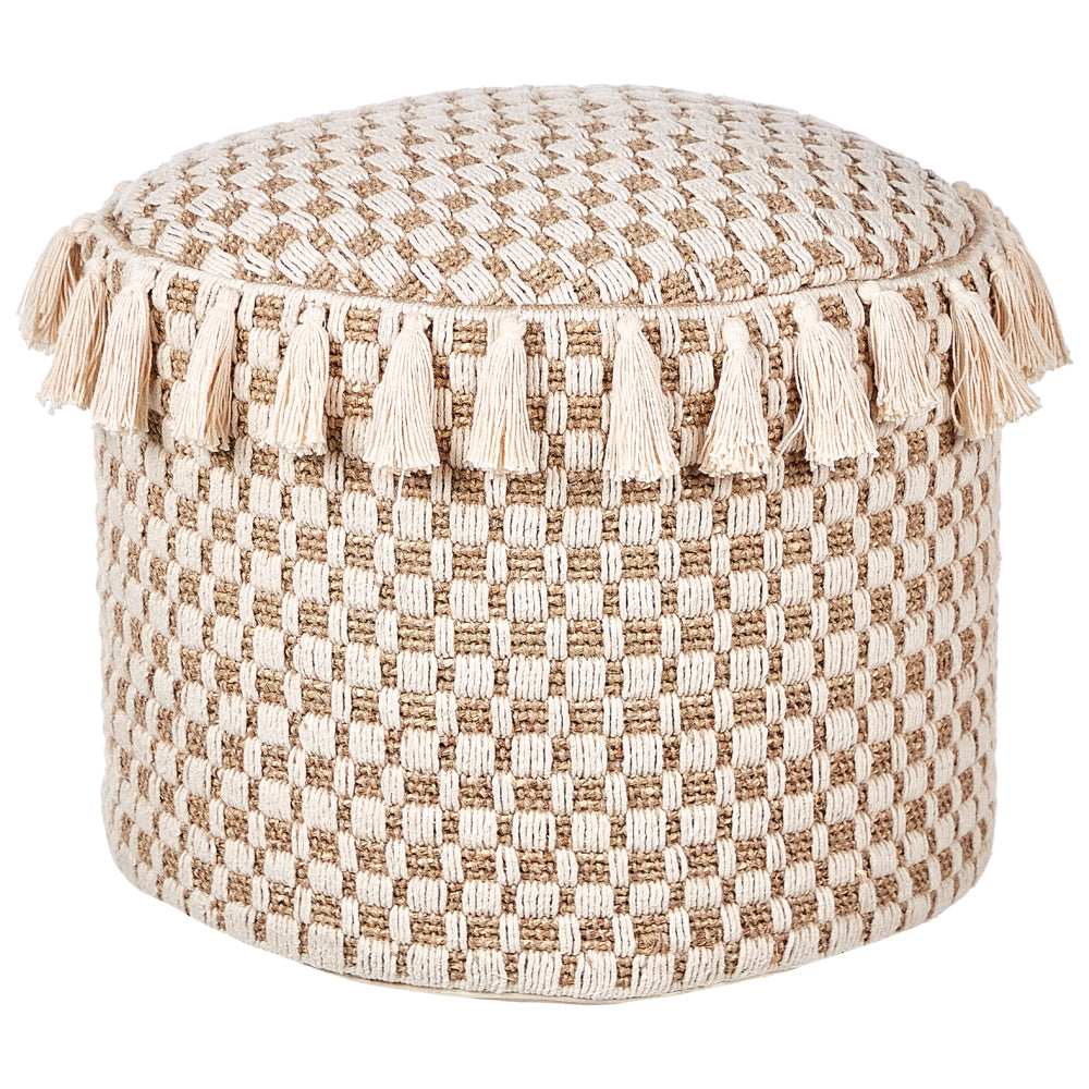 Pouf Natural Beige Seagrass Cotton 50 cm Styrofoam Filling Ottoman Handwoven Boho Style
