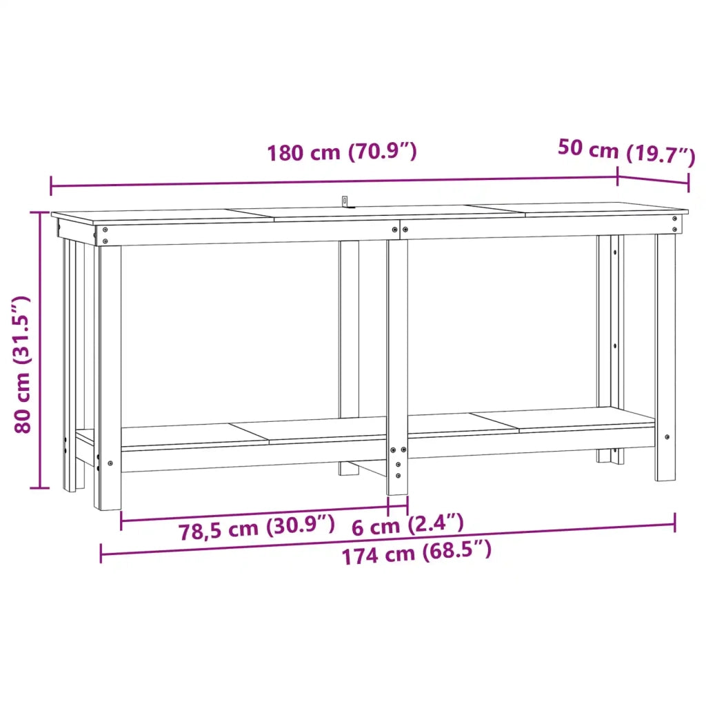 Banco da lavoro con lo scaffale Marrone Cera 180 x 50 x 80 cm