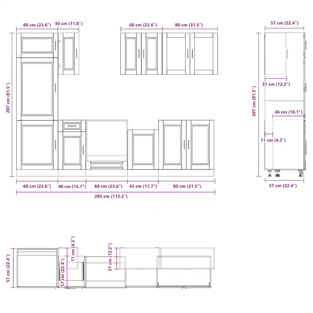 Set Mobili da Cucina 8 pz Porto Bianchi Lucido in Truciolato 3314813