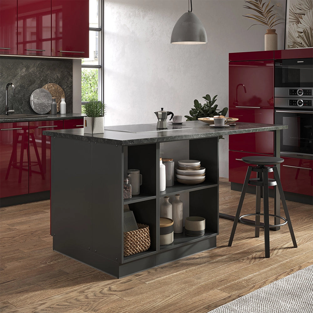 Isola cucina Fame-Line Bordeaux lucido/Antracite 90 cm con cassetto, senza piano di lavoro Vicco