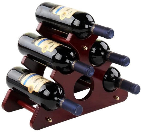 Scaffale per Vino in Legno Massello - Indipendente - Supporto per Bottiglie - Per 6 Bottiglie - Sostenibile - Design Orizzontale - Facile da Montare
