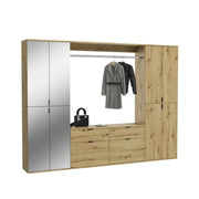 Armadio con 8 ante con specchi + appendiabiti + cassetti - Rovere chiaro - BODITE
