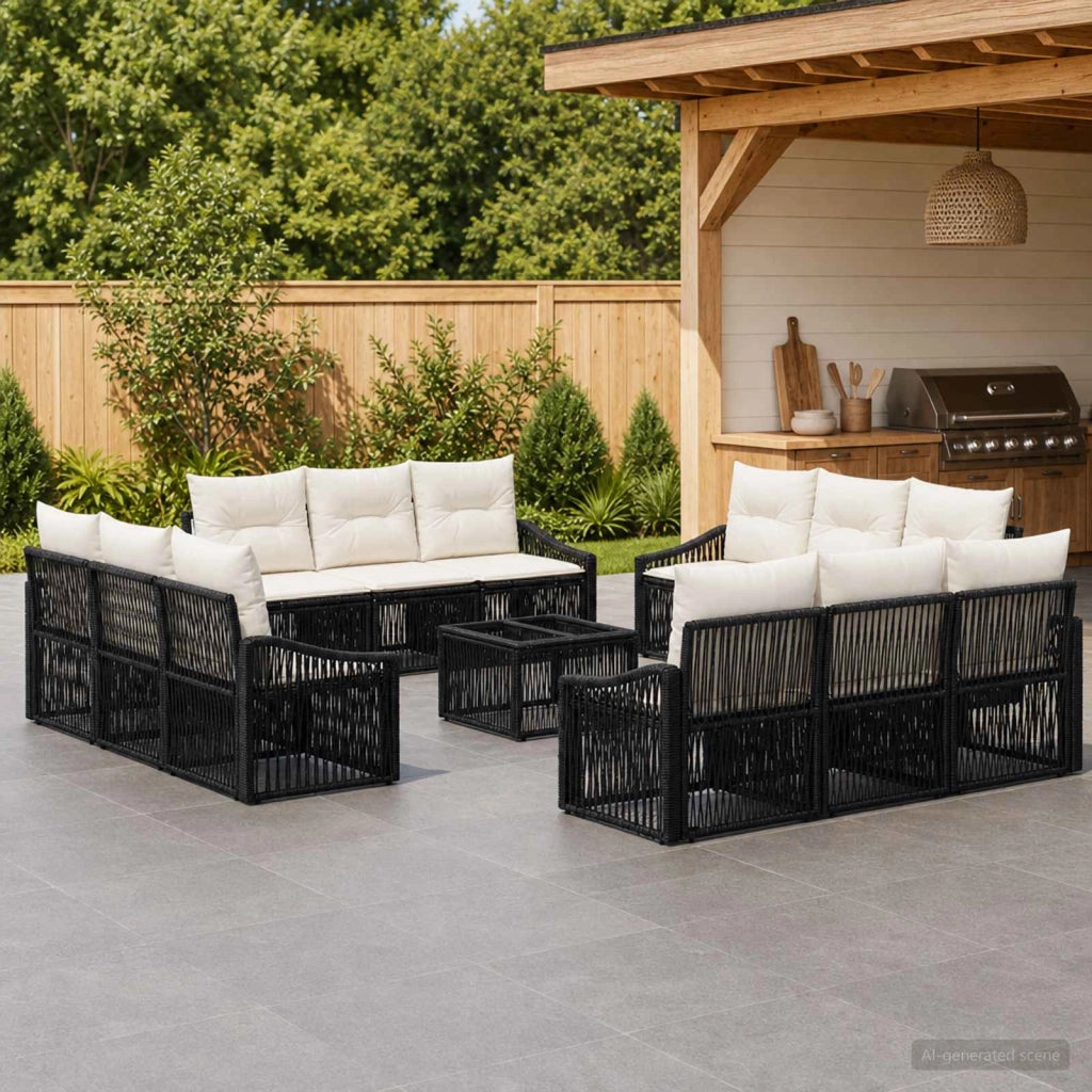Set Divano da Giardino 13 pz Nero polyrattan 3435958