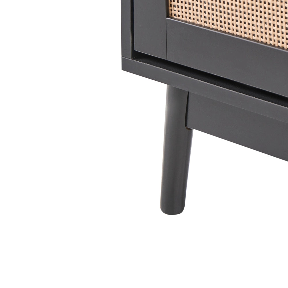 Armadietto porta scarpe in truciolato nero Rattan 4 scomparti Boho Design Hallway
