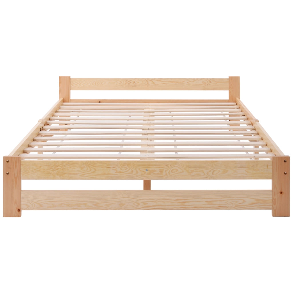 OKWISH Letto Singolo 140×200 cm con Testiera e Rete a Doghe, senza Materasso, in Legno Massello, Naturale