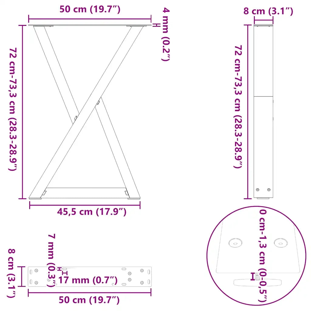 vidaXL Gambe per tavolo da pranzo 2 pz Antracite 50x(72-73,3) cm Acciaio