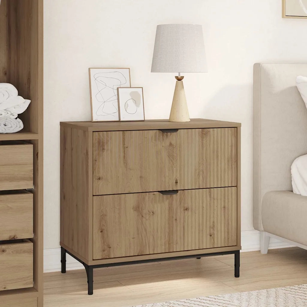 Comodino-Tavolino da notte rovere artigianale 63.5 x 36 x 61 cm Legno multistrato