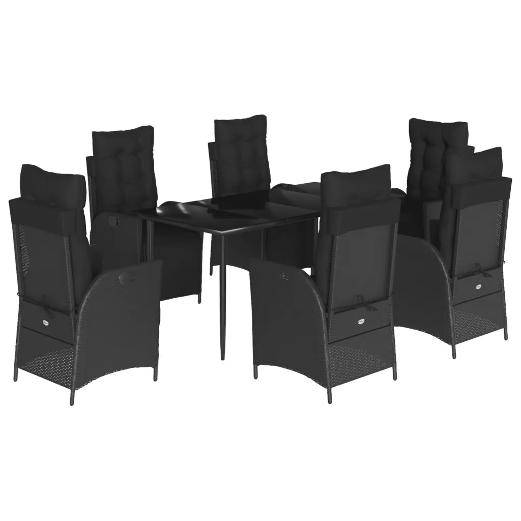 Set da Pranzo da Giardino 7 pz Nero con Cuscini in Polyrattan 3213396