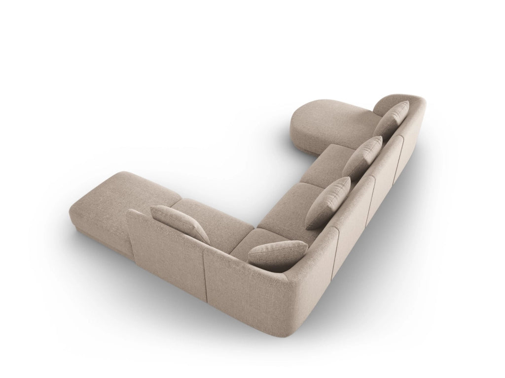 Cosmopolitan Design - Divano panoramico destro "Tulum" 6 posti in ciniglia beige 
