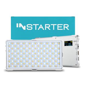 Instarter LED video light & camera light bi-color in formato tascabile I Potente 12 W come luce streaming dimmerabile e luce per cellulare I Batteria ricaricabile da 2 ore per foto